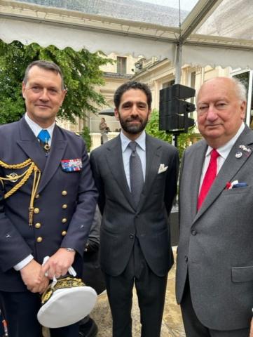 Gauche / left à droite/ right Defence Attaché Admiral /CA Hervé HAMELIN MN, French Embassy in U.K.; Samer MELKI, Consul Général de France, London; 
